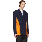 Kenzo Blue and Orange Colorblocked Dual Material Blazer