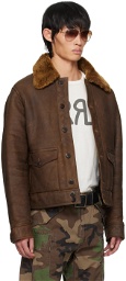 RRL Brown Spread Collar Shearling Jacket