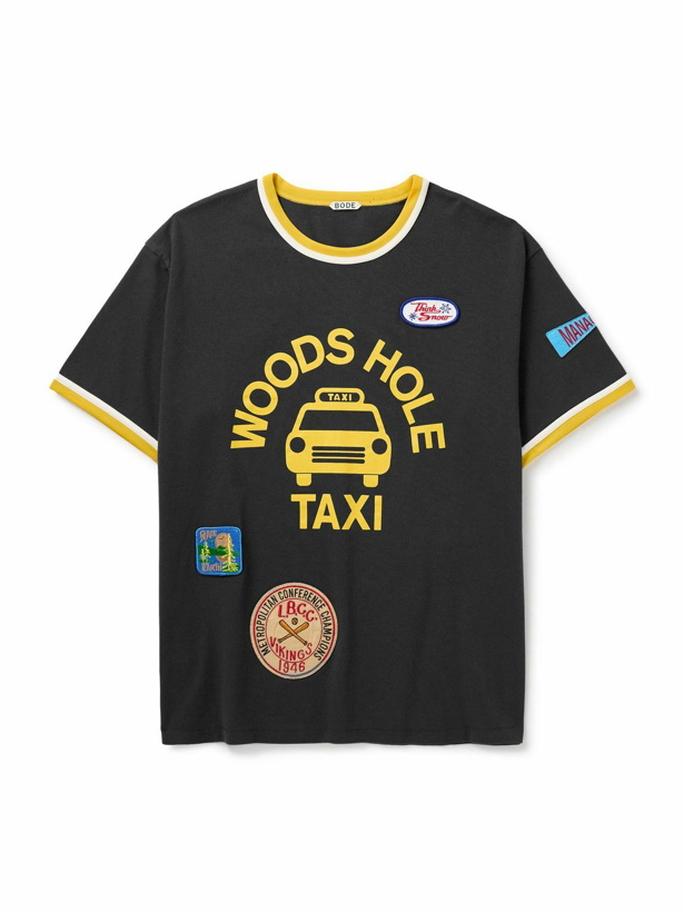 Photo: BODE - Discount Taxi Printed Appliquéd Cotton-Jersey T-Shirt - Black
