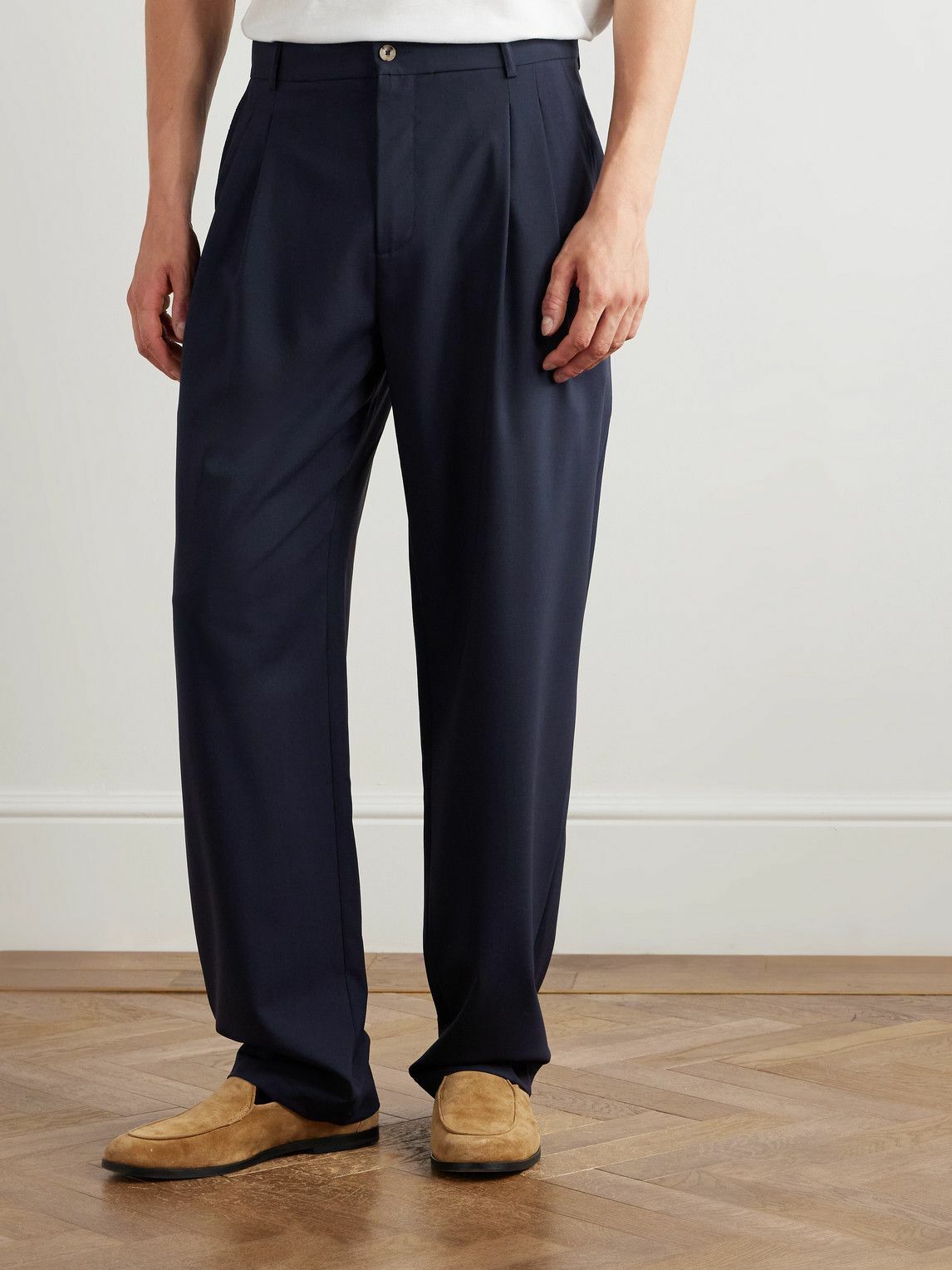 De Bonne Facture - Artist Wide-Leg Pleated Wool Trousers - Blue