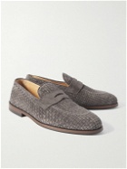 Brunello Cucinelli - Woven Suede Penny Loafers - Gray