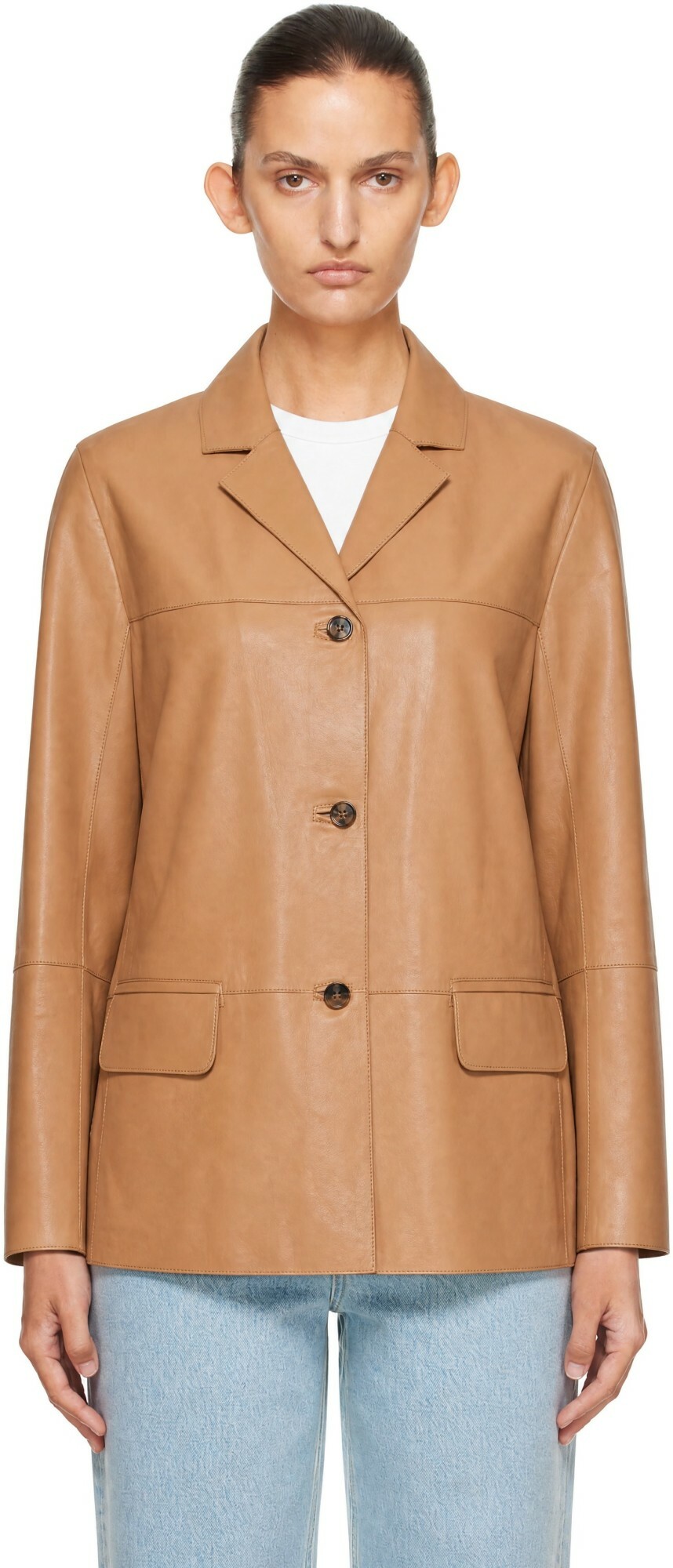 Loulou de Saison Tan NARI Straight Leather Jacket