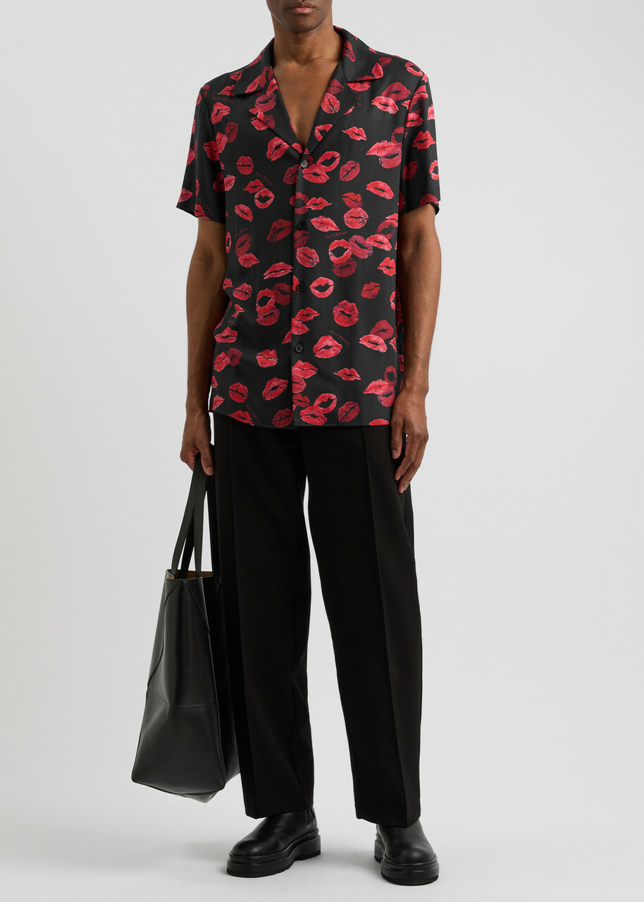 Balmain Kiss Printed Twill Shirt Black Red Balmain
