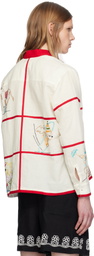 HARAGO White & Red Whimsy Embroidered Shirt