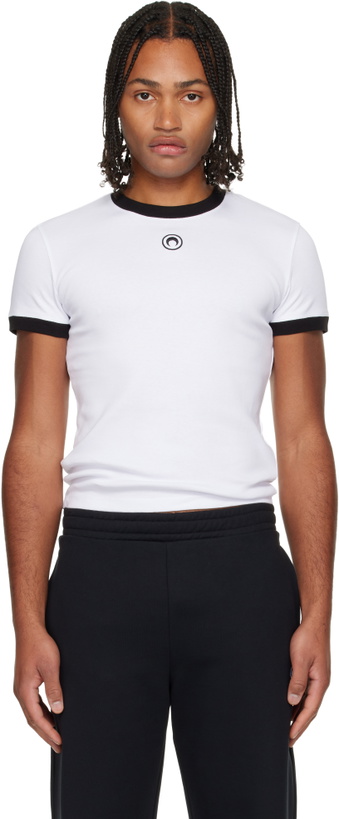 Photo: Marine Serre White Moon Logo Bicolor Jersey Baby Fit T-shirt