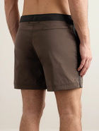 TOM FORD - Straight-Leg Mid-Length Striped Swim Shorts - Brown