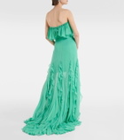Costarellos Off-shoulder corset silk gown