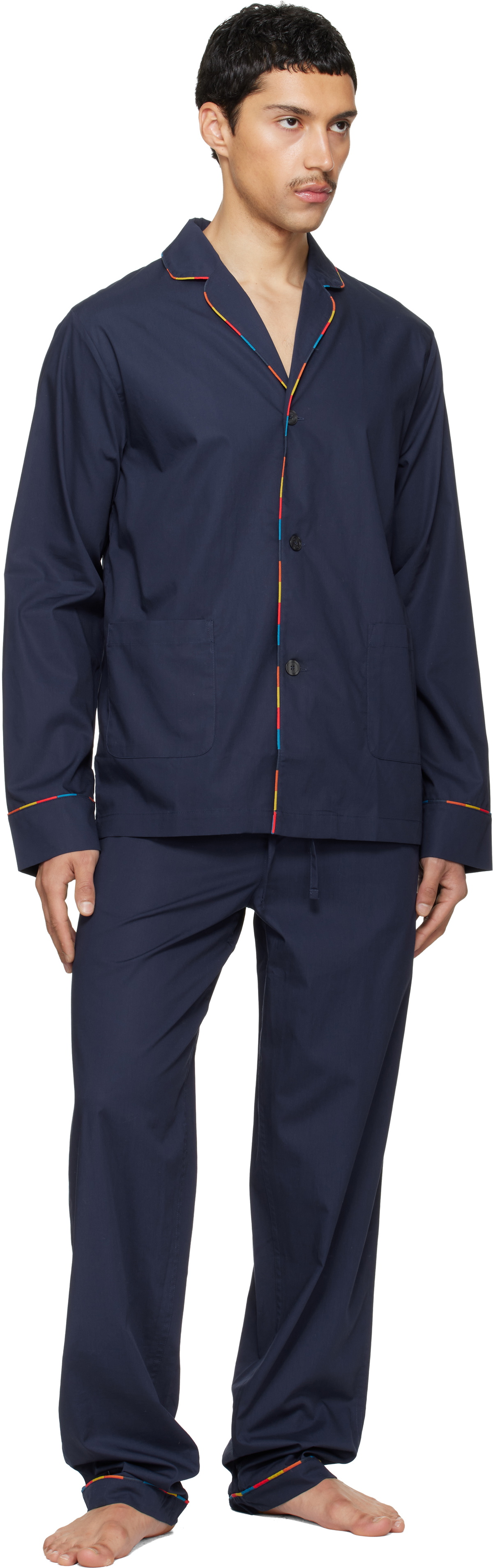 Paul Smith Navy 'Artist Stripe' Trim Cotton Pyjama Set