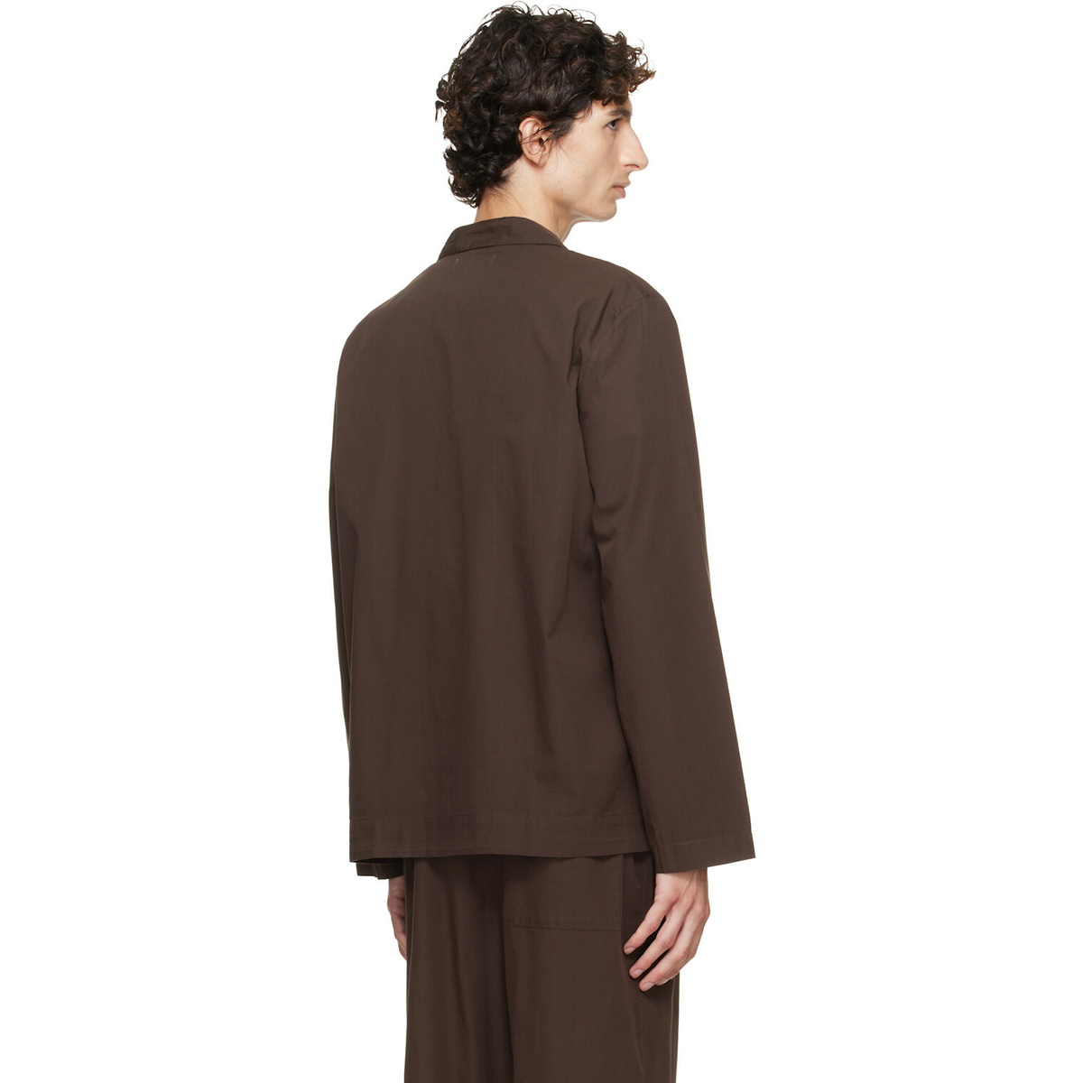 Tekla Brown Poplin Long-Sleeved Pyjama Shirt