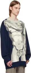 Charles Jeffrey LOVERBOY Navy & Gray Sexy Bust Sweater