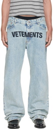 VETEMENTS Blue Embroidered Logo Jeans