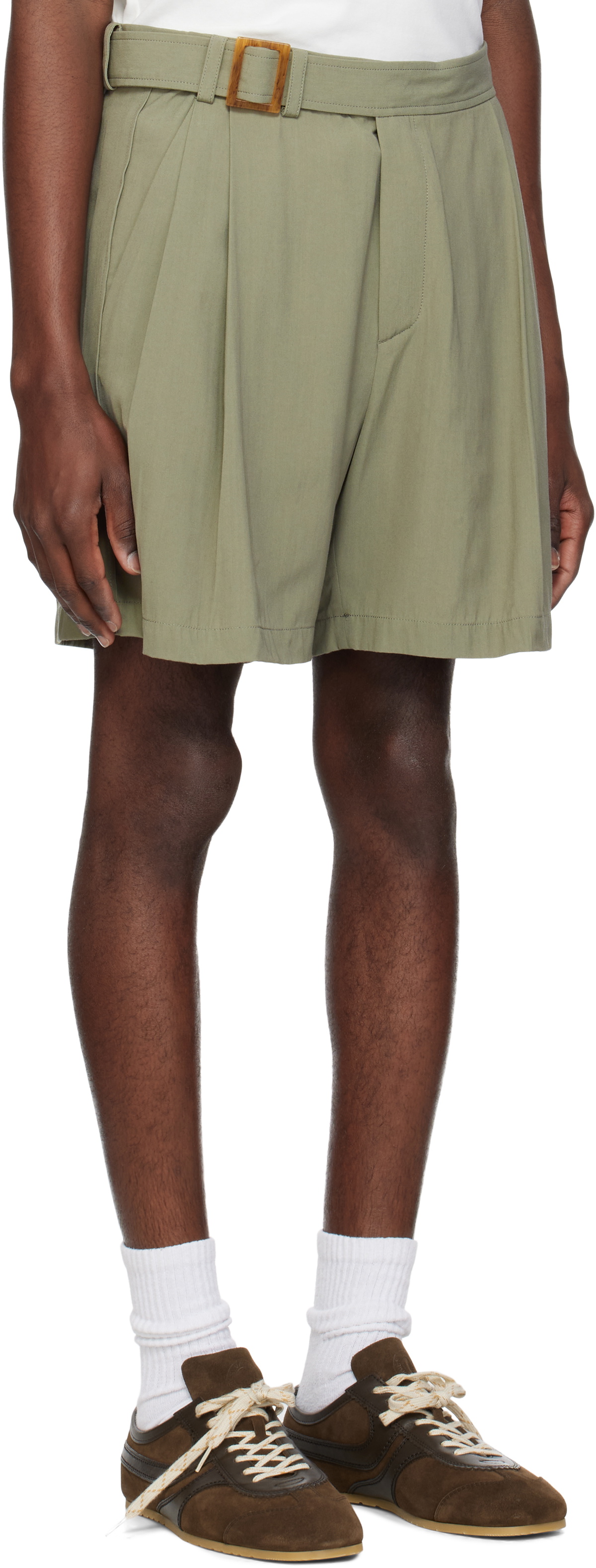 RECTO Khaki Wrinkle Detail Belted Shorts