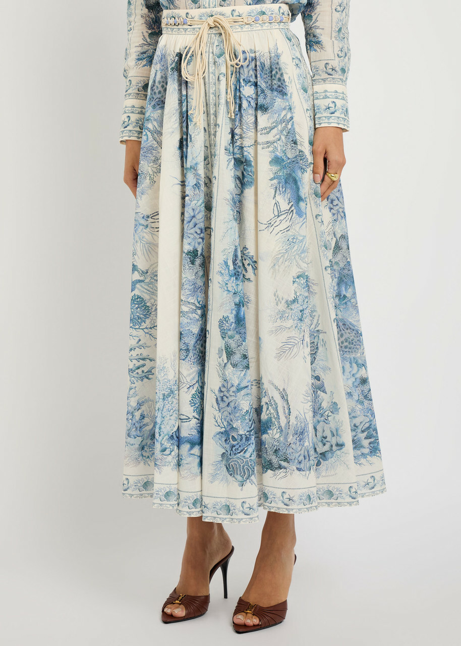 Zimmermann Wanderlust Printed Cotton Maxi Skirt Blue