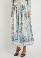 Zimmermann Wanderlust Printed Cotton Maxi Skirt Blue