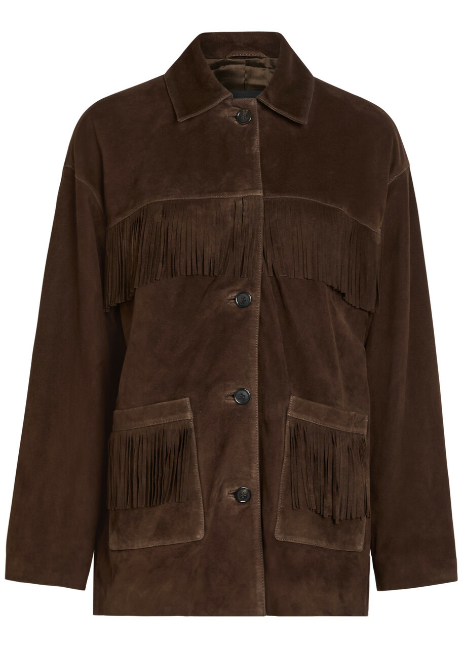 Nili Lotan Foudre Fringed Suede Jacket Dark Brown