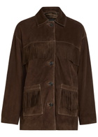 Nili Lotan Foudre Fringed Suede Jacket Dark Brown