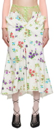 Yuhan Wang Off-White Floral Denim Midi Skirt
