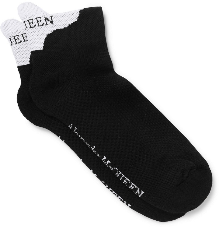Photo: Alexander McQueen - Logo-Intarsia Stretch Cotton-Blend No-Show Socks - Black
