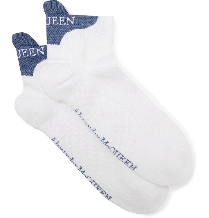 Photo: Alexander McQueen - Logo-Intarsia Stretch Cotton-Blend No-Show Socks - White