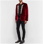 AMIRI - Burgundy Slim-Fit Chain-Detailed Leather-Trimmed Silk-Velvet Blazer - Men - Burgundy