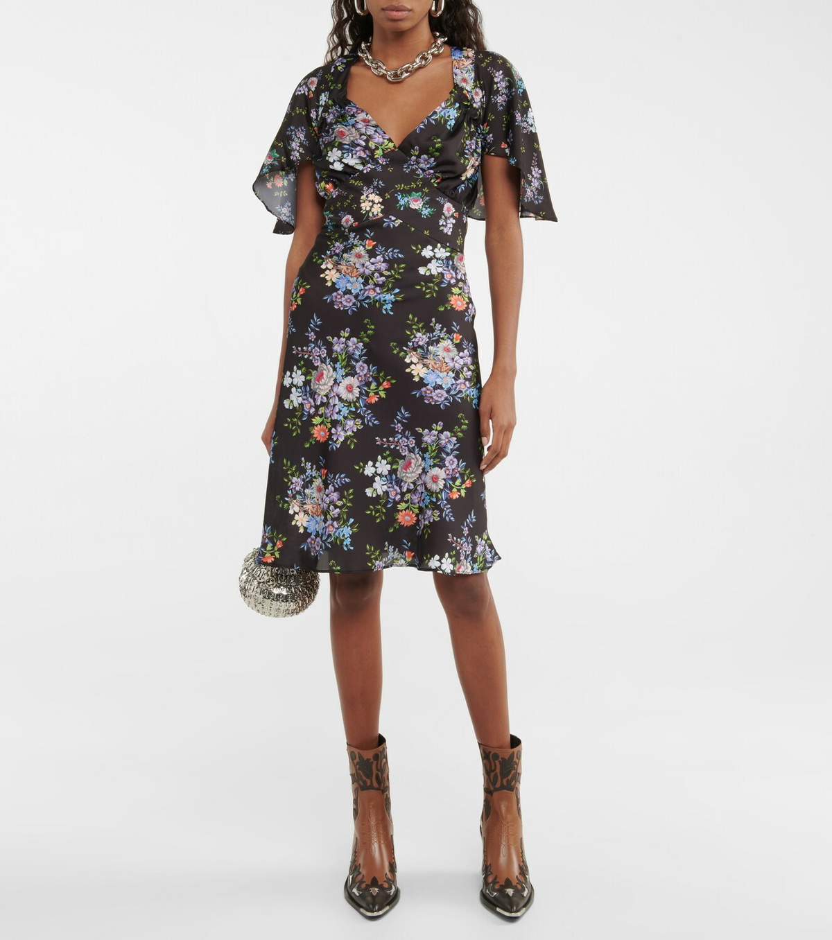 Paco Rabanne Floral Satin Midi Dress Paco Rabanne