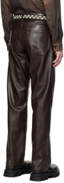 MISBHV Brown Straight-Leg Faux-Leather Trousers