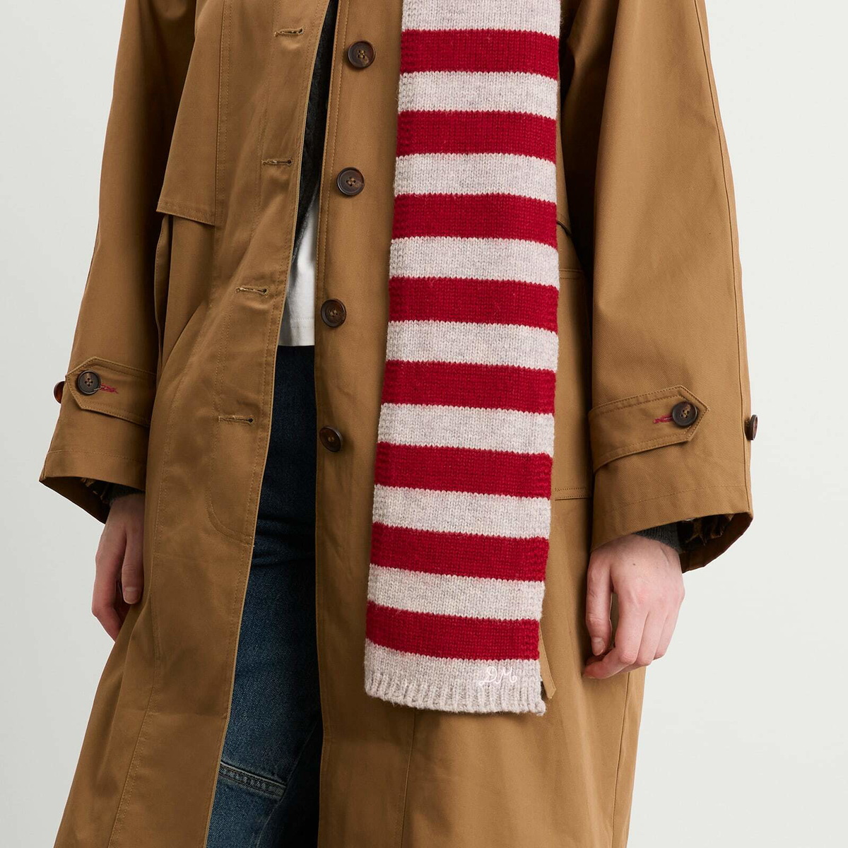 Damson Madder Women's Stripe Skinny Scarf in Burgundy/Grey 