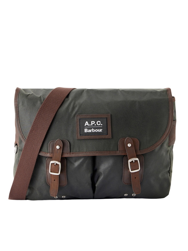 Photo: Barbour - A.P.C. Leather-Trimmed Waxed Cotton-Canvas Messenger Bag - Green