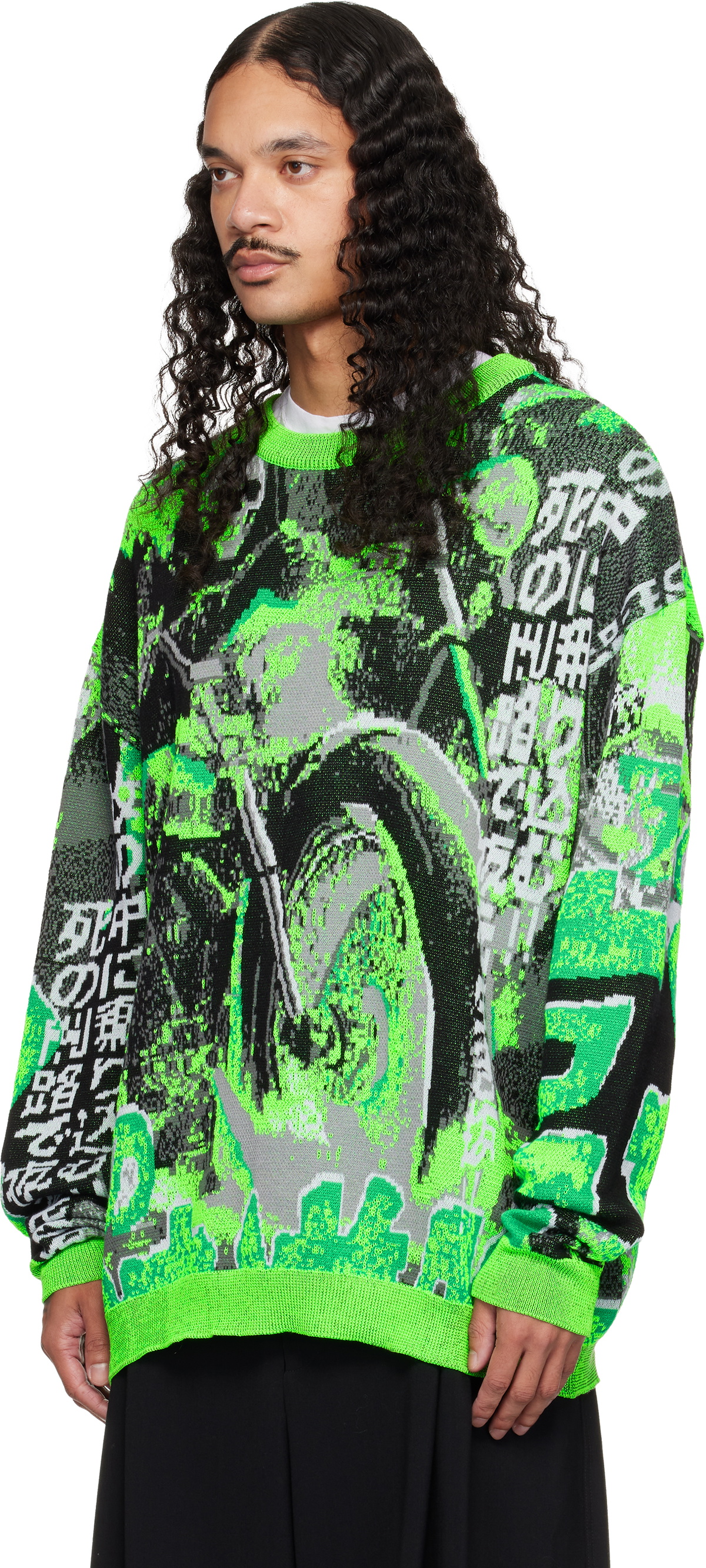 LU'U DAN Green Misfit Jacquard Sweater