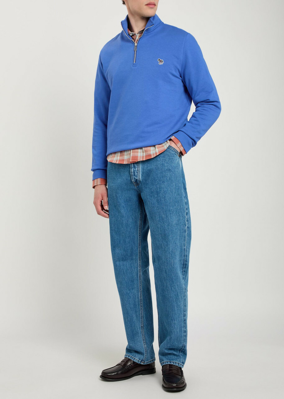 PS Paul Smith Appliquéd Half-zip Cotton Sweatshirt Blue
