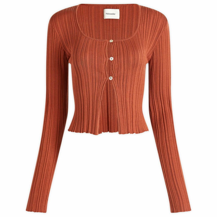 Photo: Holzweiler Women's Uneven Rib Knit Cardigan in Dk. Orange