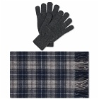 Barbour Men's Tartan Scarf & Glove Gift Set in Slate Tartan/Black