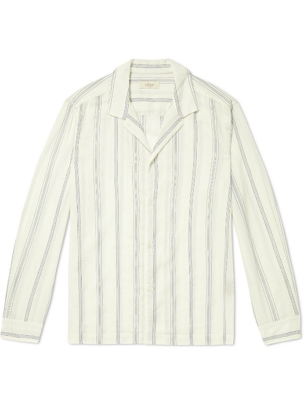 Photo: Altea - Parker Camp-Collar Striped Cotton-Voile Shirt - Neutrals