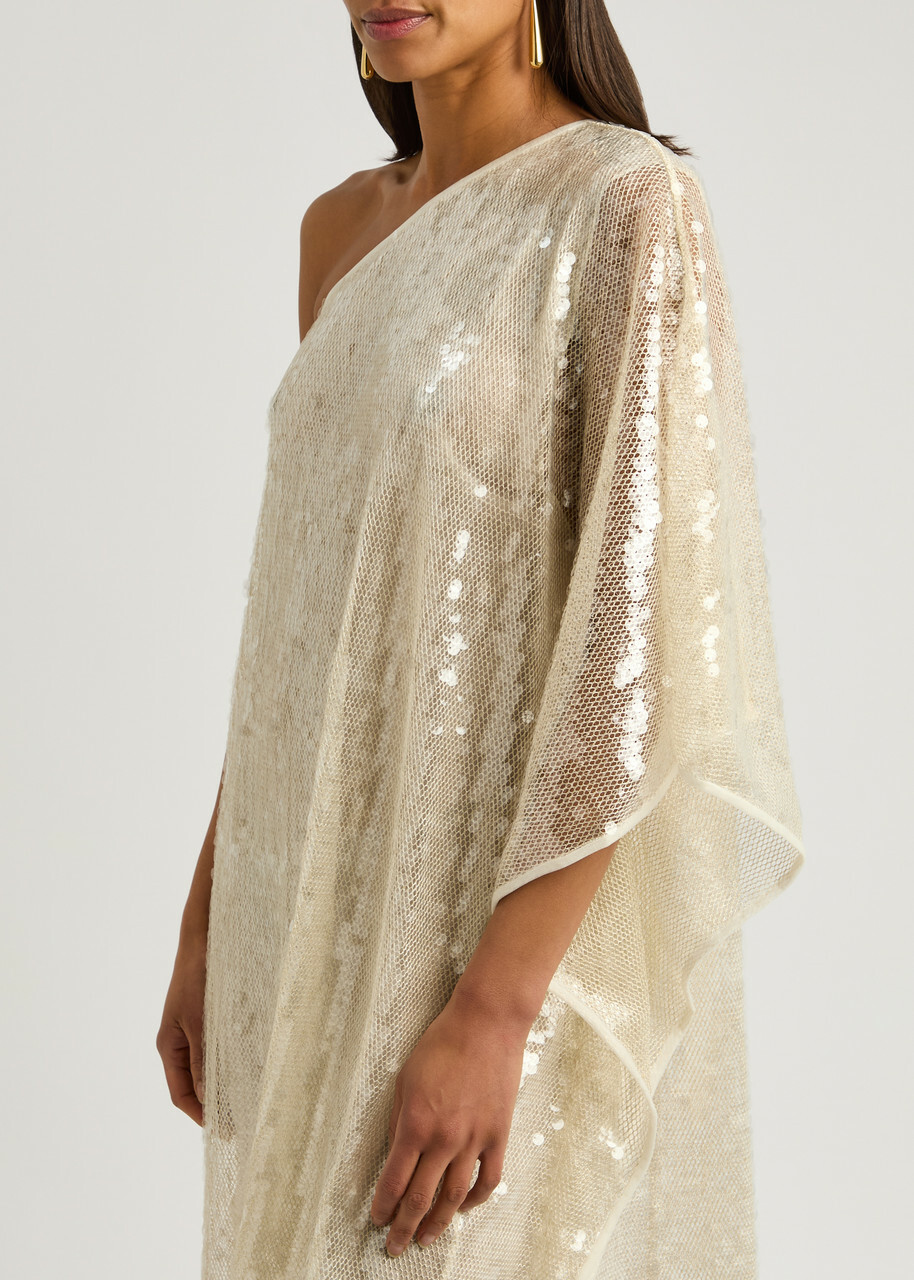 Stella Mccartney Asymmetric One-shoulder Sequin-embellished Dress Cream  Stella McCartney