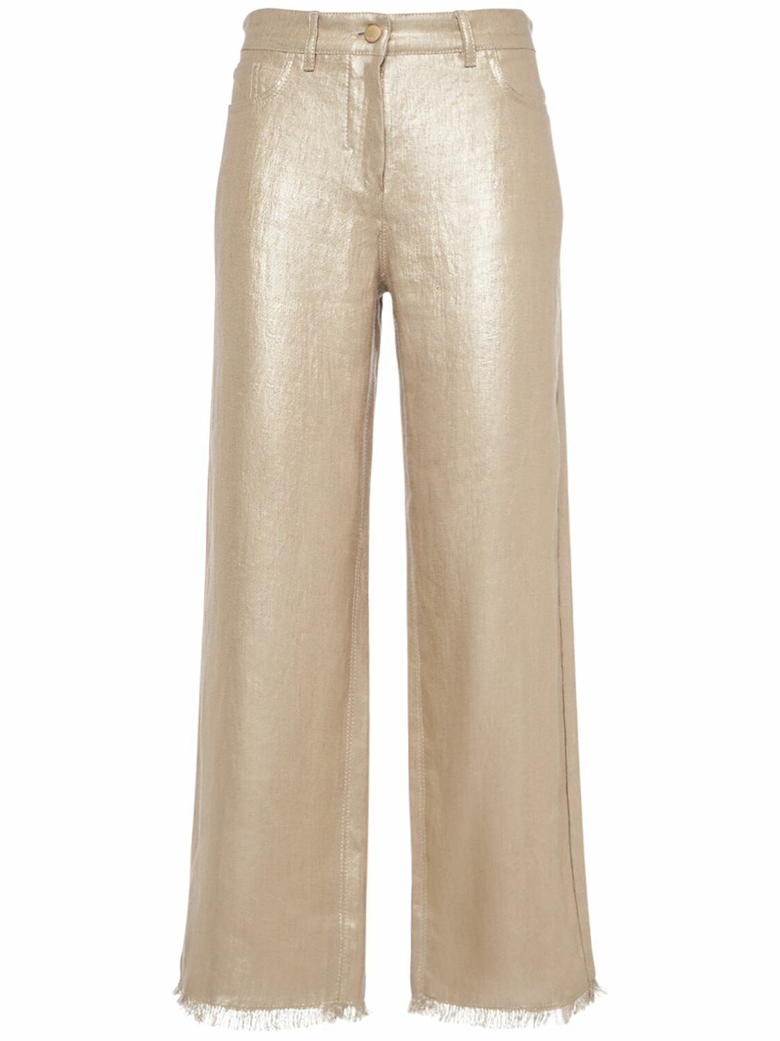 'S Max Mara BOUQUET リネンパンツゴールドsize36 S MAX MARA Bouquet Shiny Linen Fringed Pants S Max Mara