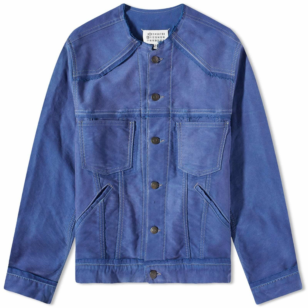 Maison Margiela Men's Colarless Denim Jacket in Cobalt Blue Maison Margiela