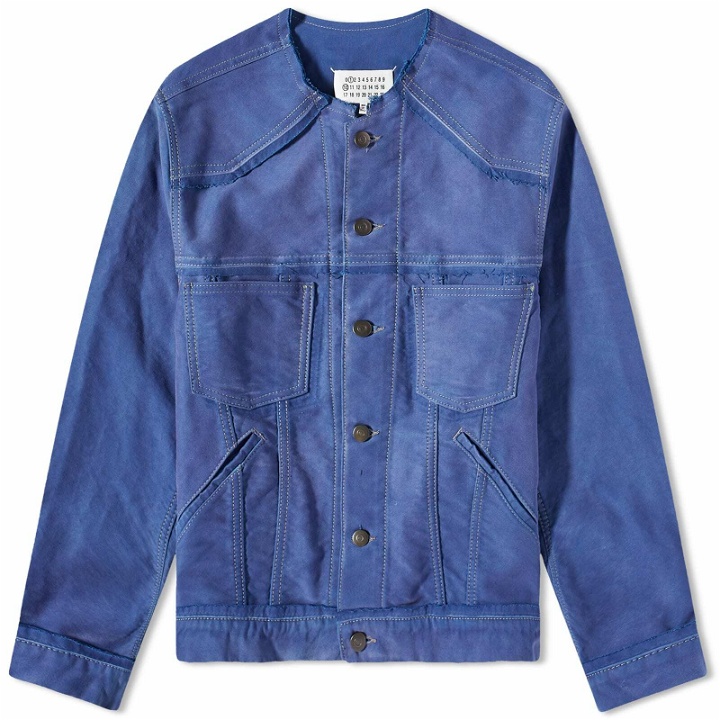 Photo: Maison Margiela Men's Colarless Denim Jacket in Cobalt Blue