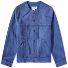 Maison Margiela Men's Colarless Denim Jacket in Cobalt Blue
