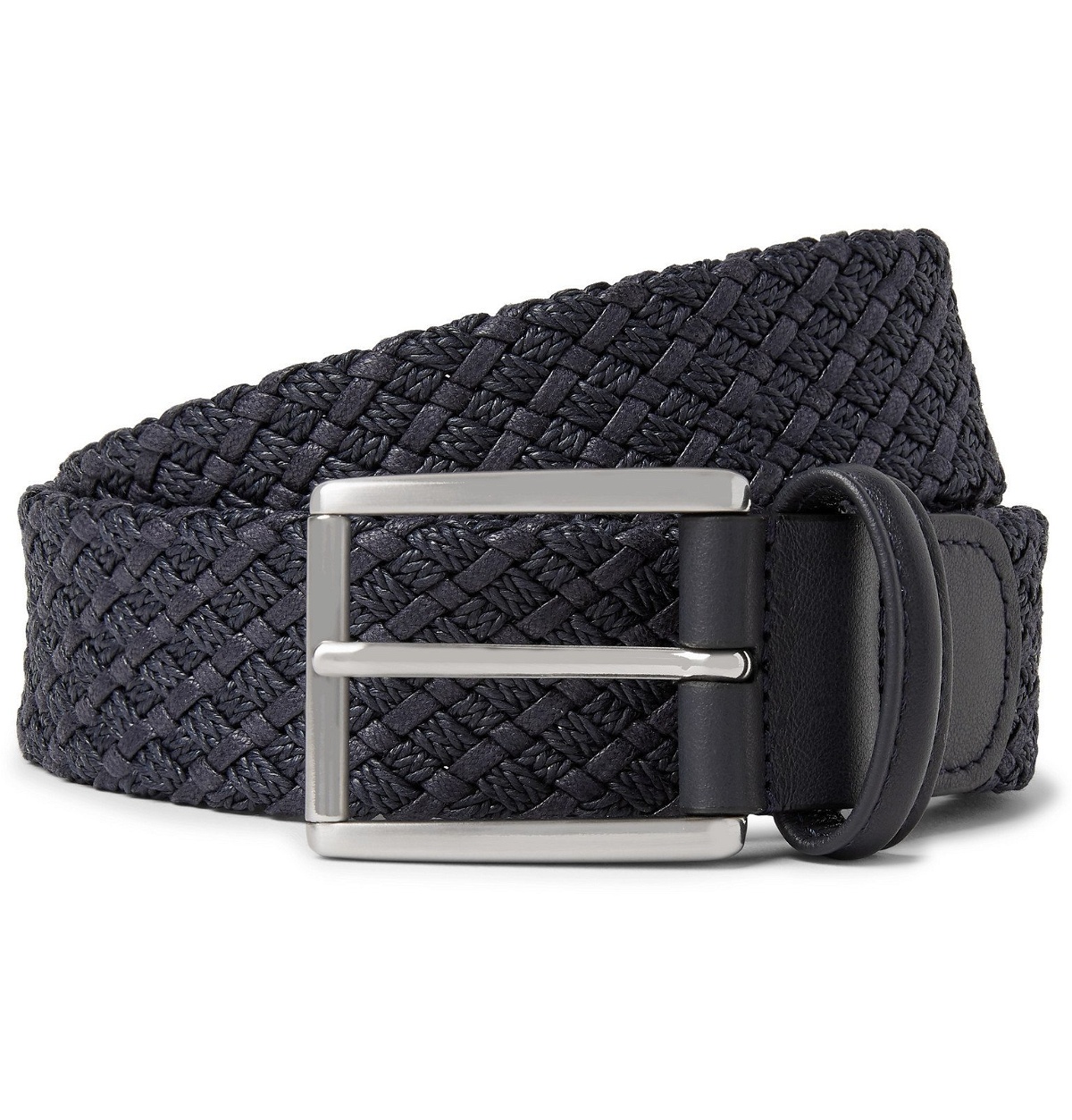 Anderson's - 3.5cm Storm-Blue Leather-Trimmed Woven Waxed-Cotton Belt -  Blue Anderson's