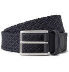 Anderson's - 3.5cm Storm-Blue Leather-Trimmed Woven Waxed-Cotton Belt - Blue