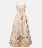 Camilla Printed linen and silk midi dress