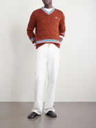 BODE - Logo-Embroidered Cable-Knit Cotton Sweater - Brown