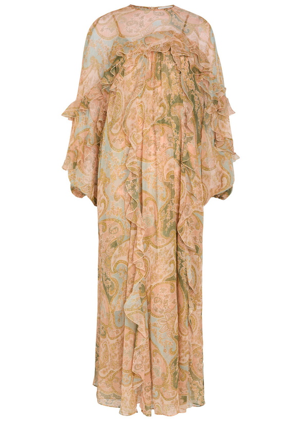 Photo: Zimmermann Luna Flutter Paisley Ruffled Silk Midi Dress Sage