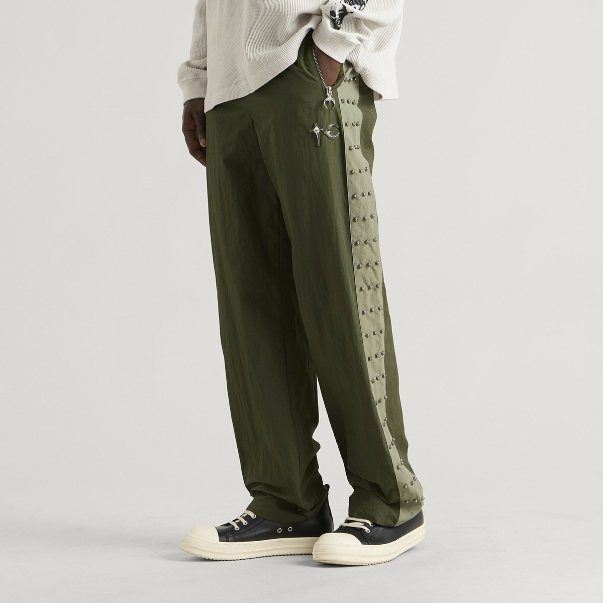 Thug Club Men's Triple Line Stud Track Pants in Khaki