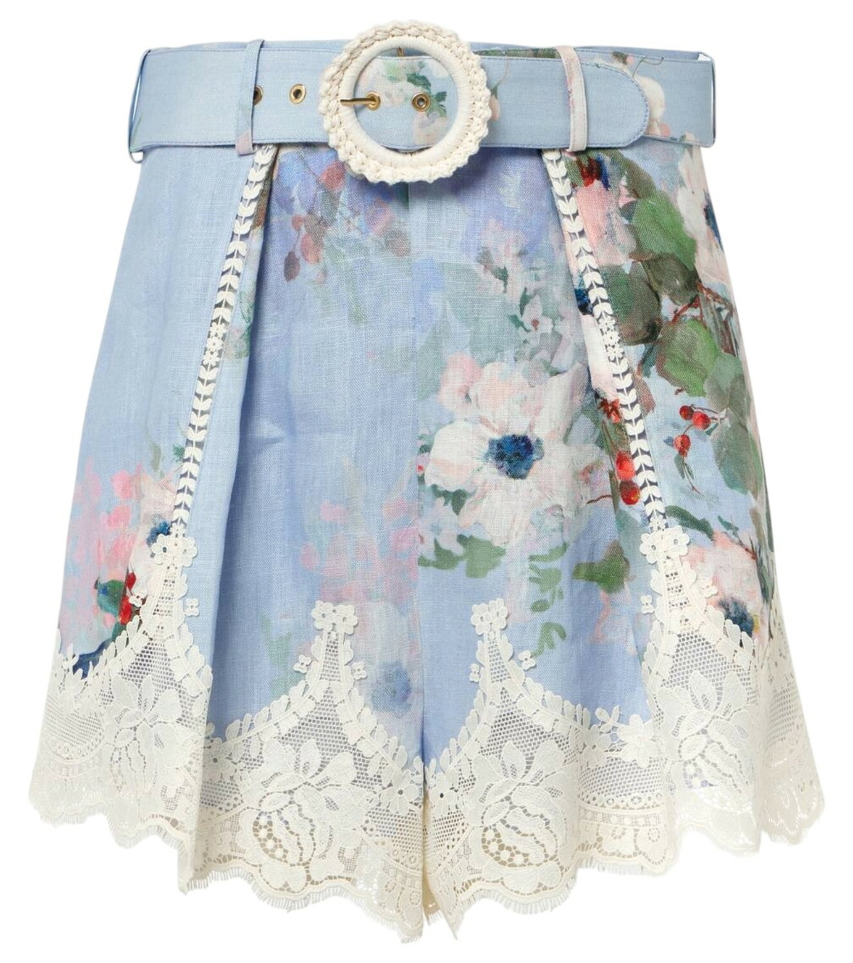 【Zimmermann】Everley belted floral linen and lace shorts Zimmermann Everley belted floral linen and lace shorts