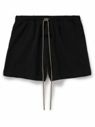 FEAR OF GOD ESSENTIALS - Wide-Leg Logo-Appliquéd Cotton-Blend Jersey Drawstring Shorts - Black