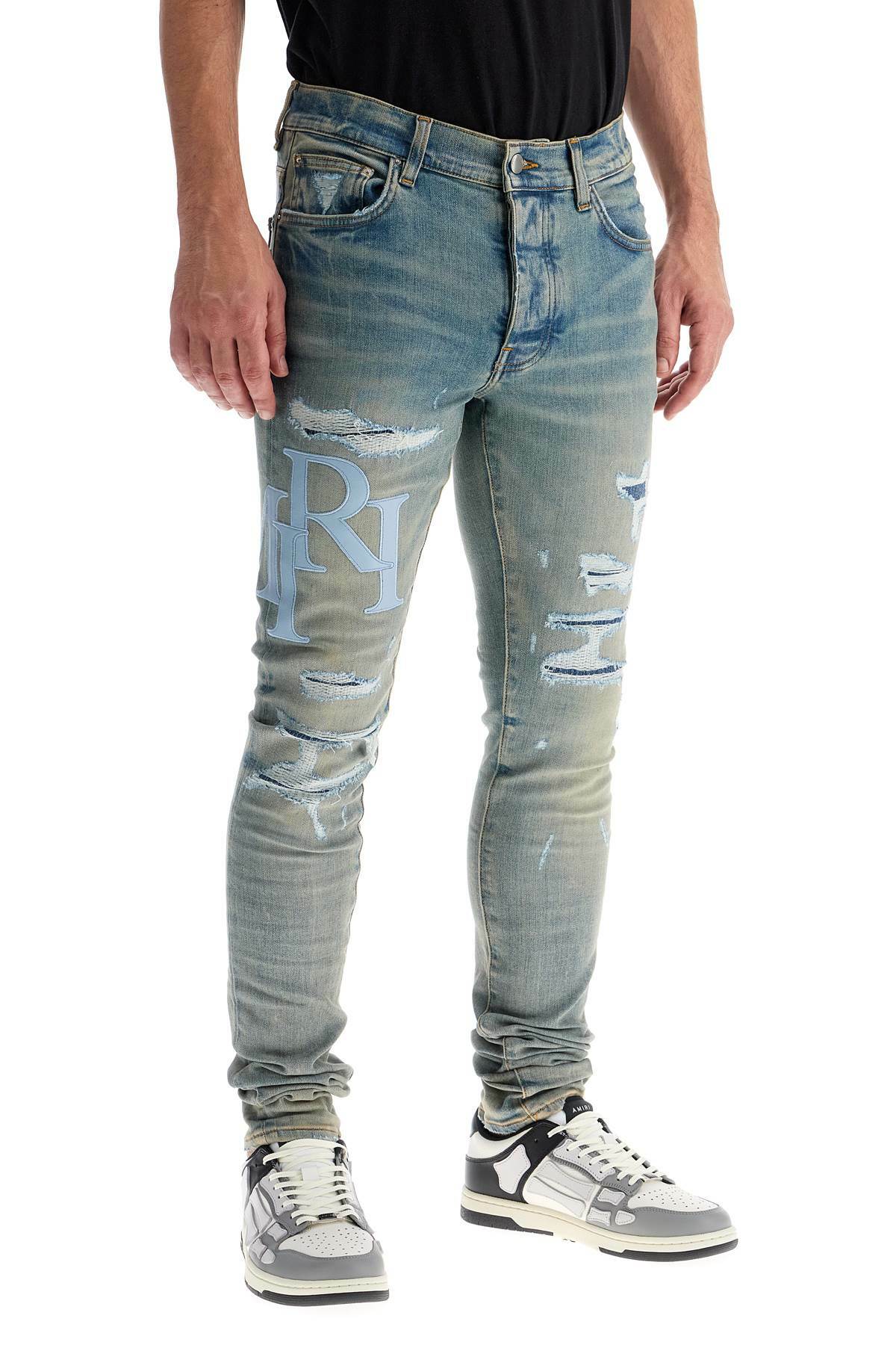 AMIRI leather logo jeans with eight words Blue Amiri