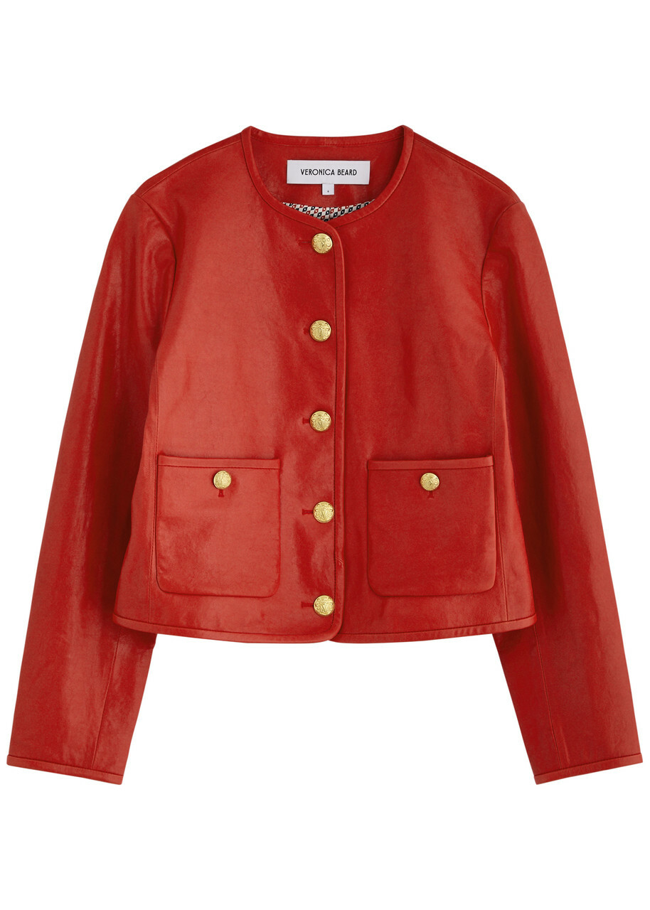 Veronica Beard Andrea Leather Jacket Red