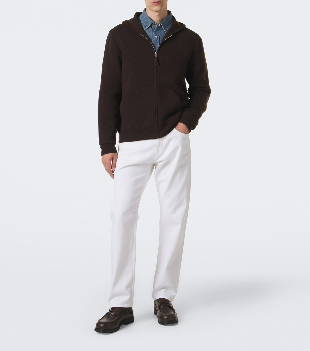 Allude Knitted wool and cashmere zip-up hoodie