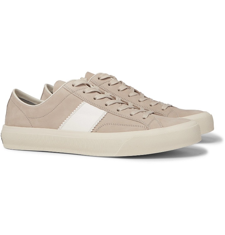 Photo: TOM FORD - Cambridge Leather-Trimmed Nubuck Sneakers - Neutrals